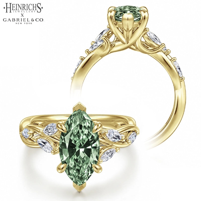1.25ctr-2.50ctr Marquise Cut Lab Grown Sage Green Diamond Ring