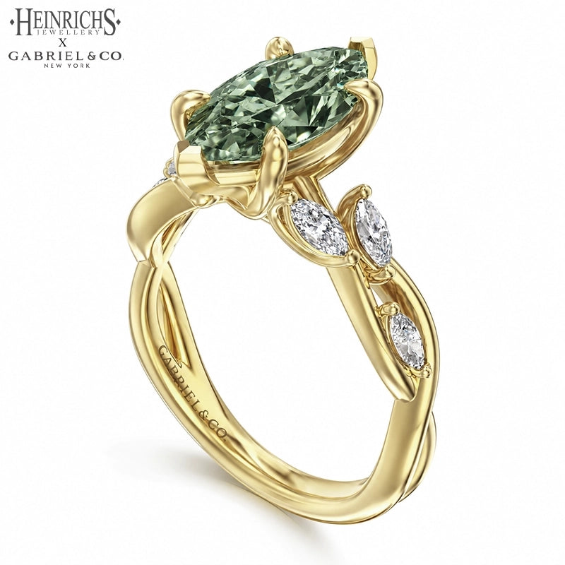 1.25ctr-2.50ctr Marquise Cut Lab Grown Sage Green Diamond Ring