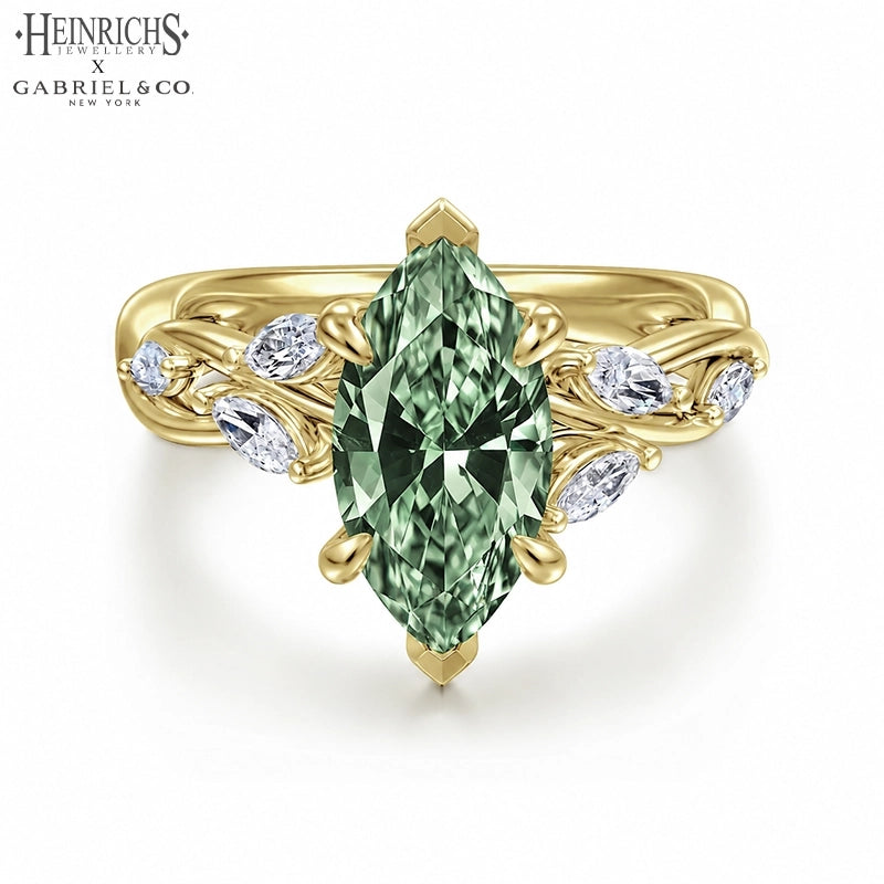 1.25ctr-2.50ctr Marquise Cut Lab Grown Sage Green Diamond Ring