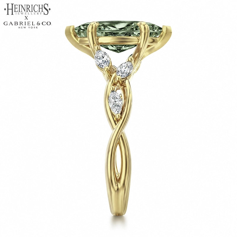 1.25ctr-2.50ctr Marquise Cut Lab Grown Sage Green Diamond Ring