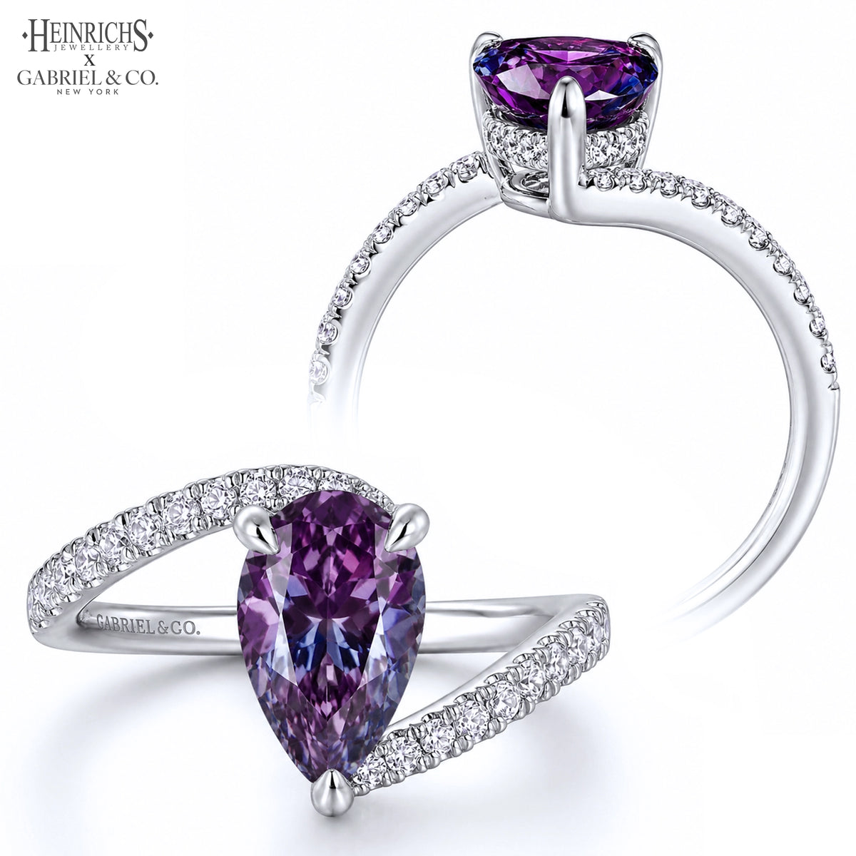 Pear Cut Lab Grown Alexandrite & Diamond Ring