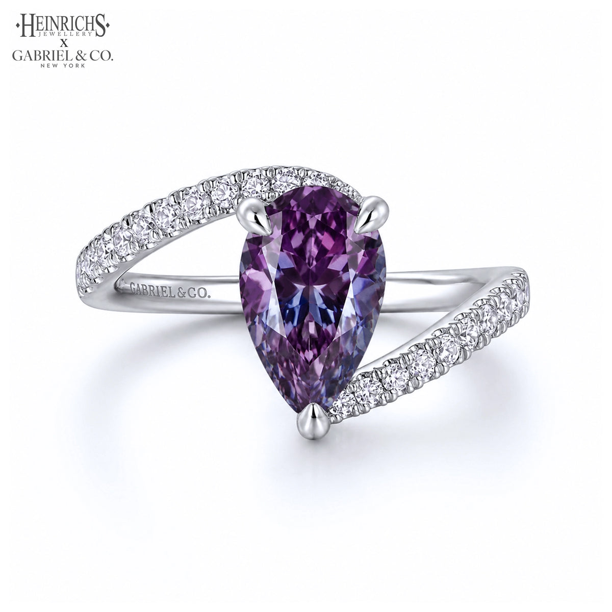 Pear Cut Lab Grown Alexandrite & Diamond Ring