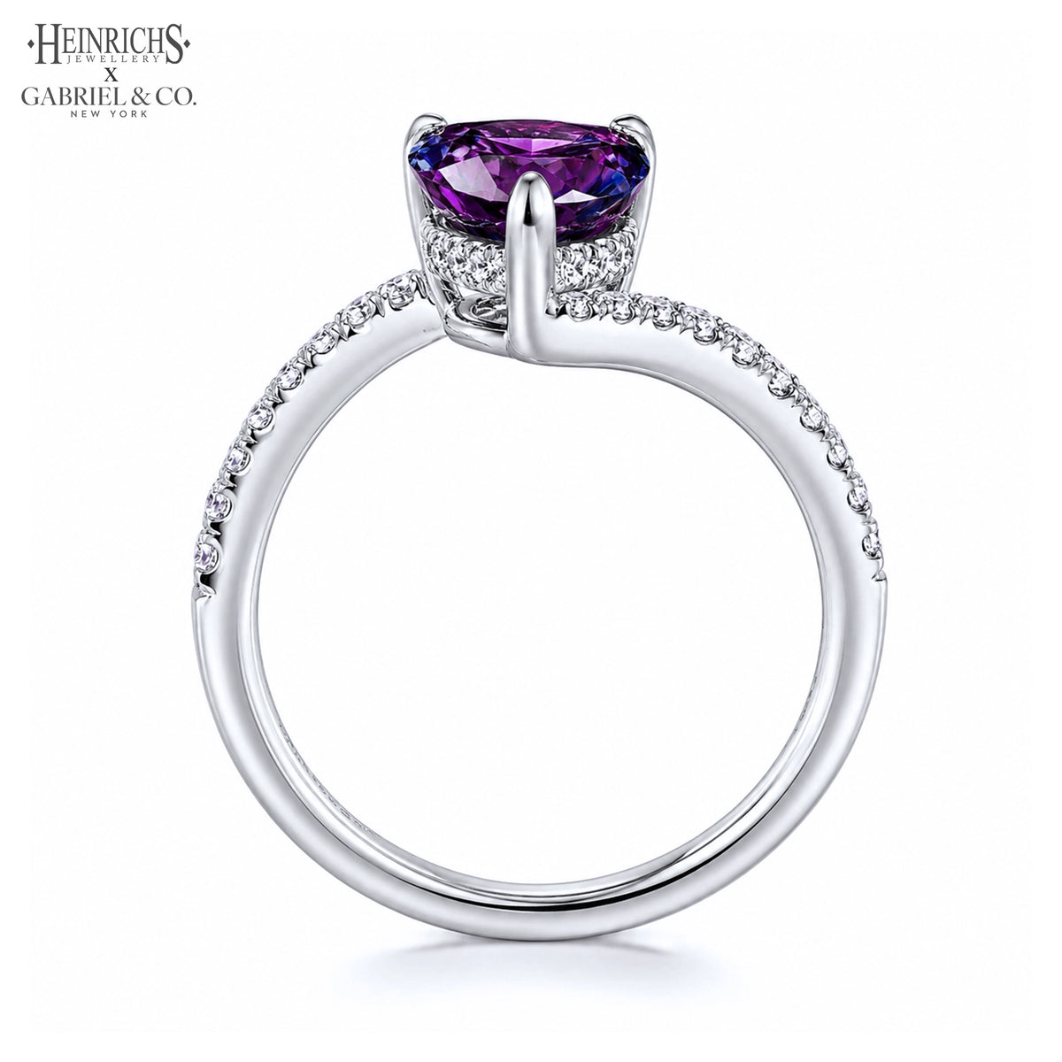 Pear Cut Lab Grown Alexandrite & Diamond Ring