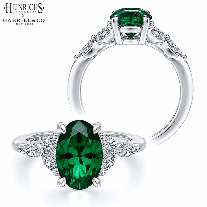 Oval Cut Lab Grown Emerald & Diamond Ring Tailor Made