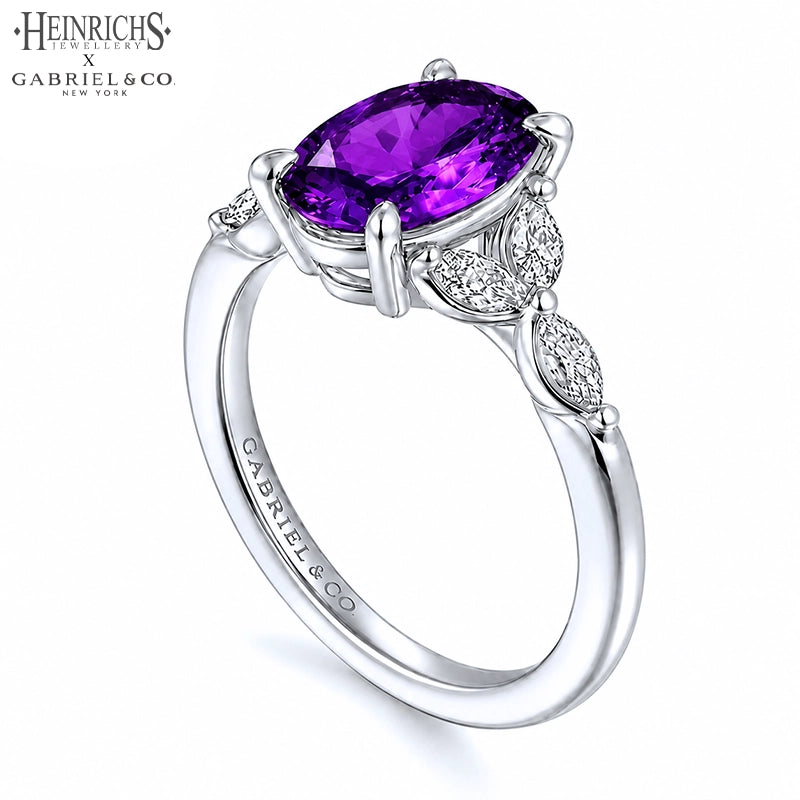 Oval Cut Genuine Amethyst & Lab Grown Diamond Ring Tailor Made