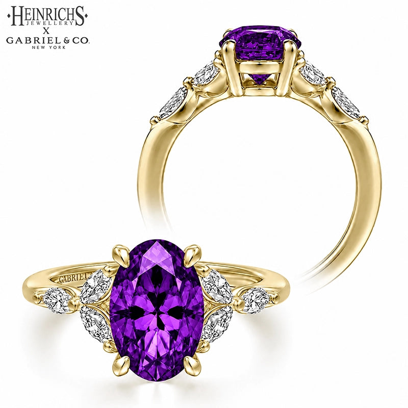Oval Cut Genuine Amethyst & Lab Grown Diamond Ring Tailor Made