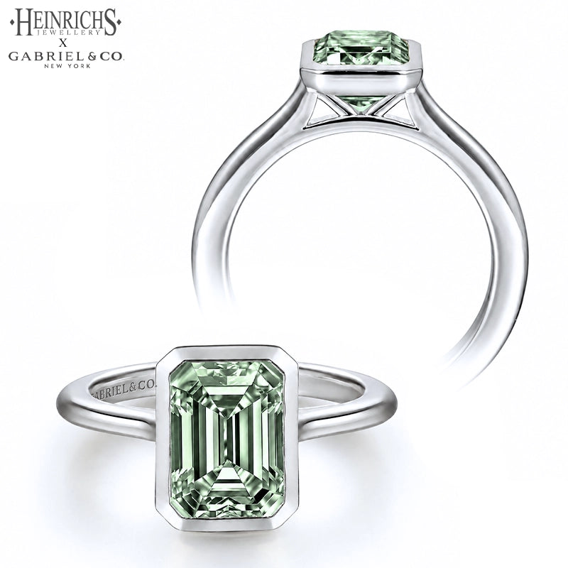 1.25ctr-2.50ctr Emerald Cut Lab Grown Sage Green Diamond Ring