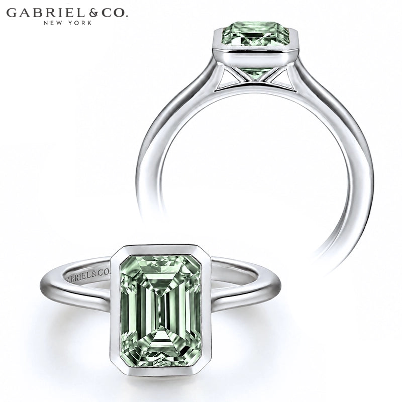 1.25ctr-2.50ctr Emerald Cut Lab Grown Sage Green Diamond Ring