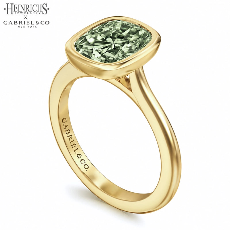 1.25ctr-2.50ctr Elongated Cushion Cut Lab Grown Green Diamond Ring