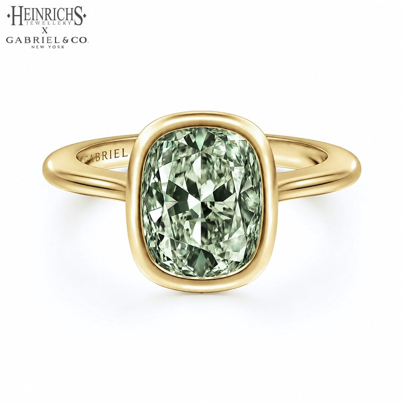 1.25ctr-2.50ctr Elongated Cushion Cut Lab Grown Green Diamond Ring
