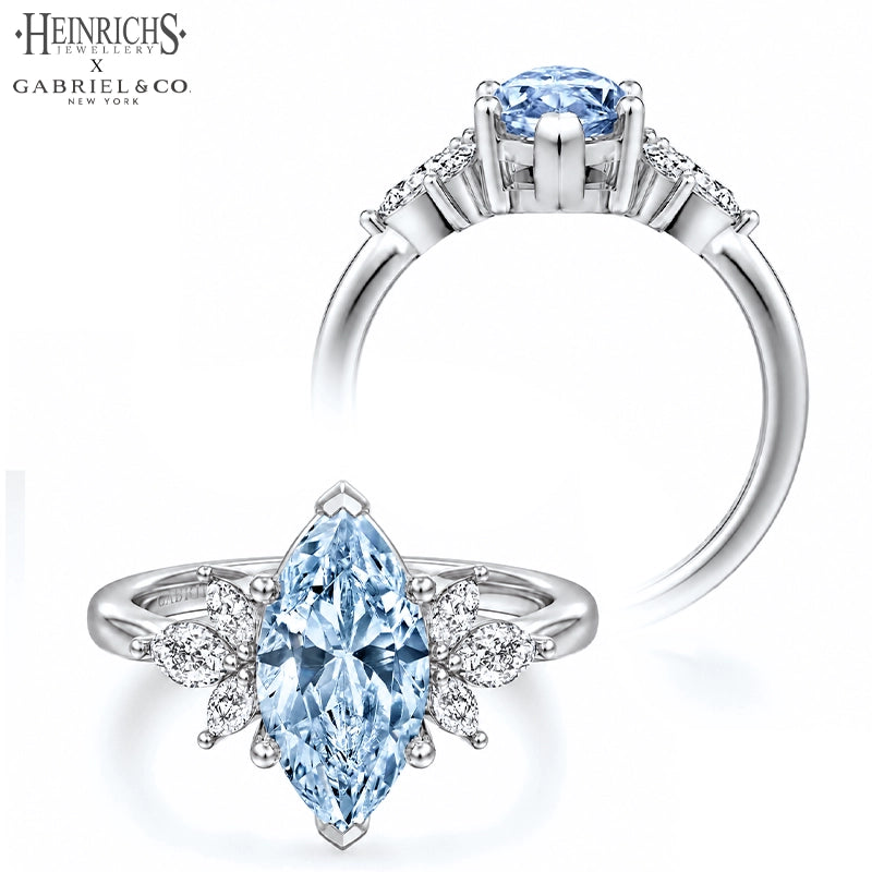 1.25ctr-2.50ctr Marquise Cut Lab Grown Blue Diamond Ring