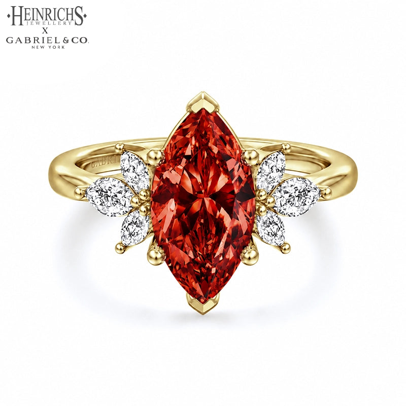 1.25ctr-2.50ctr Marquise Cut Lab Grown Venetian Red Diamond Ring