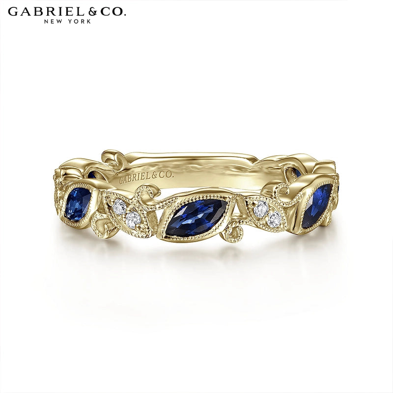 Genuine Sapphire & Diamond Vintage Milgrain Ring