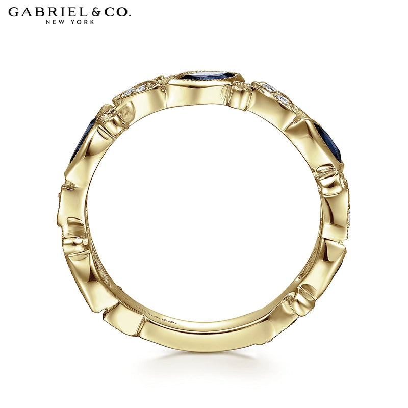 14kt Genuine Sapphire & Diamond Milgrain Ring