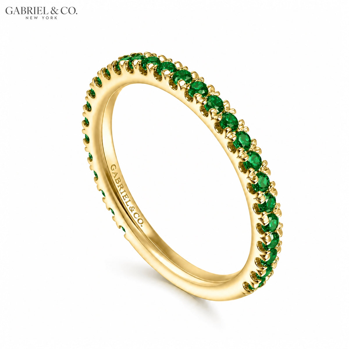 Genuine Emerald French U-Pavé Stackable Ring