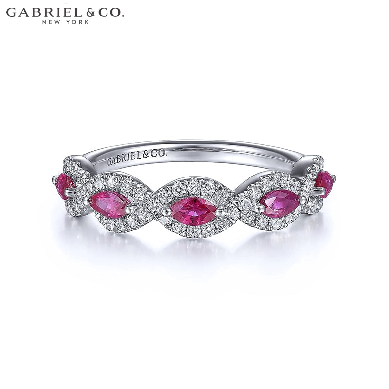 Genuine Ruby & Diamond Halo Twist Ring