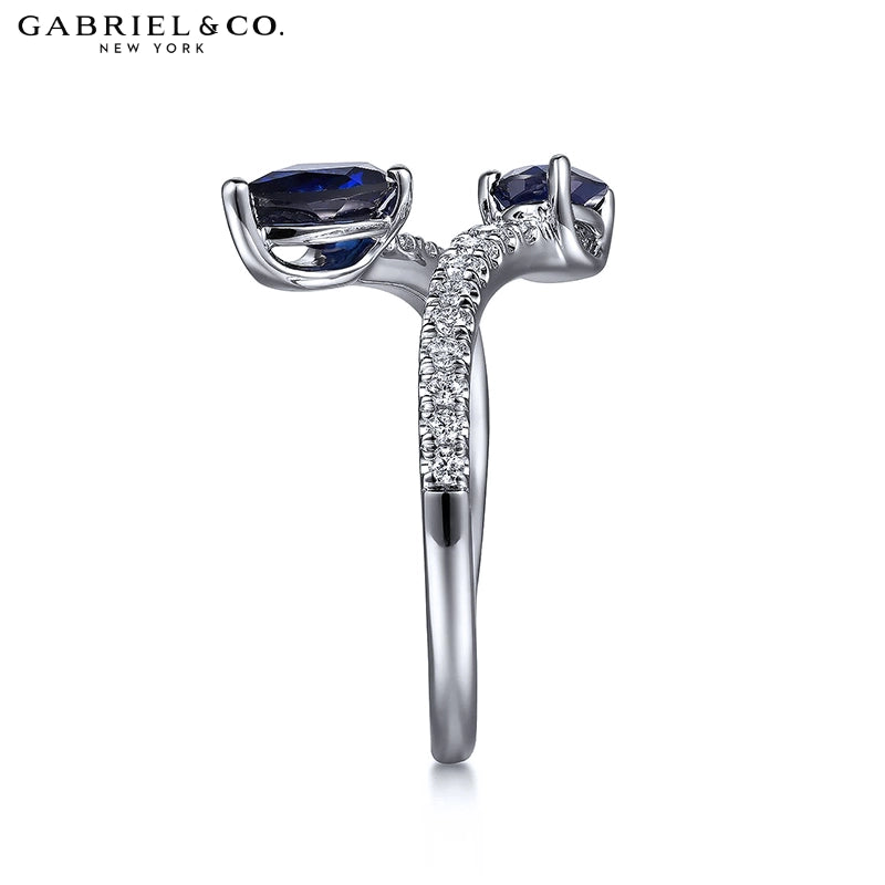 14kt Genuine Sapphires & Diamond Bypass Ring