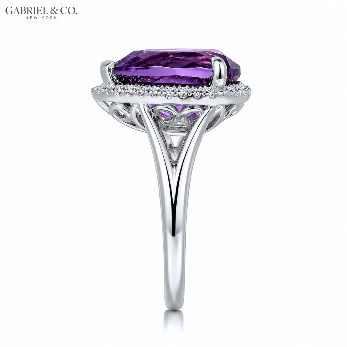 14kt Genuine Amethyst & Diamond Halo Ring