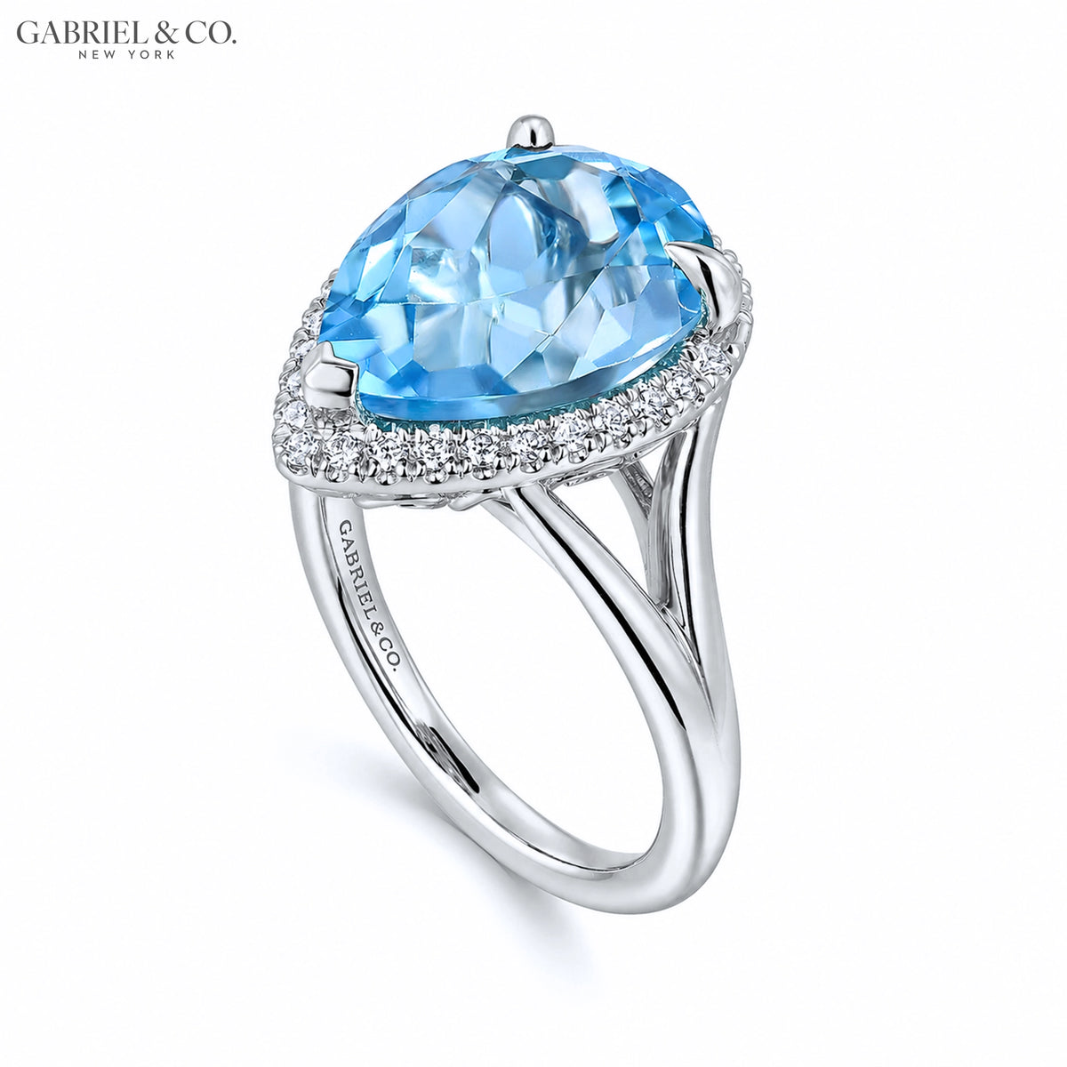 14kt Genuine Blue Topaz & Diamond Halo Ring