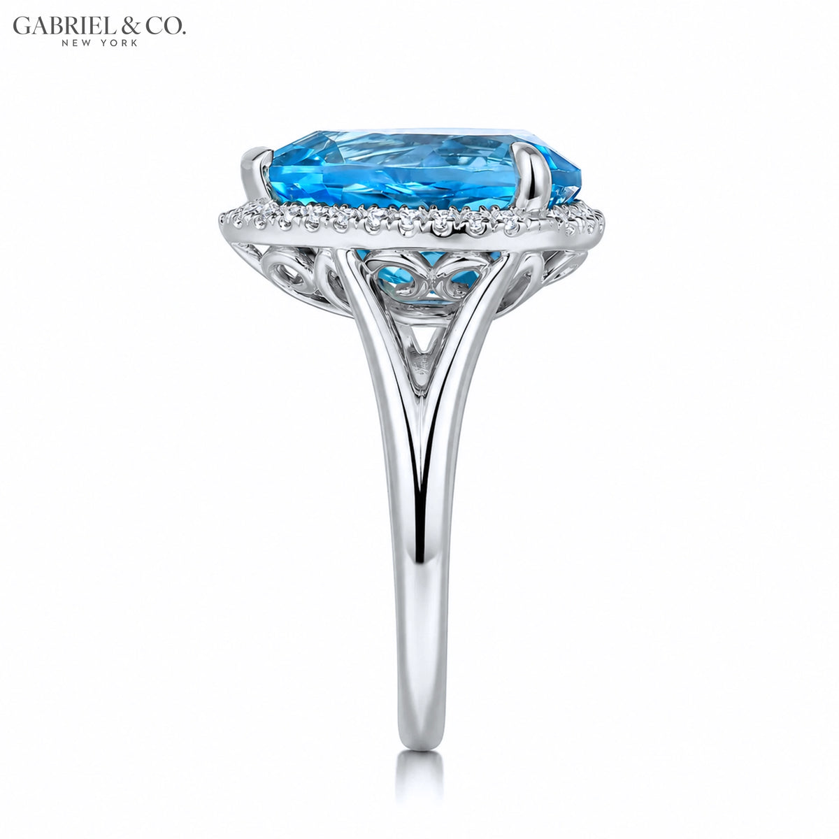 14kt Genuine Blue Topaz & Diamond Halo Ring