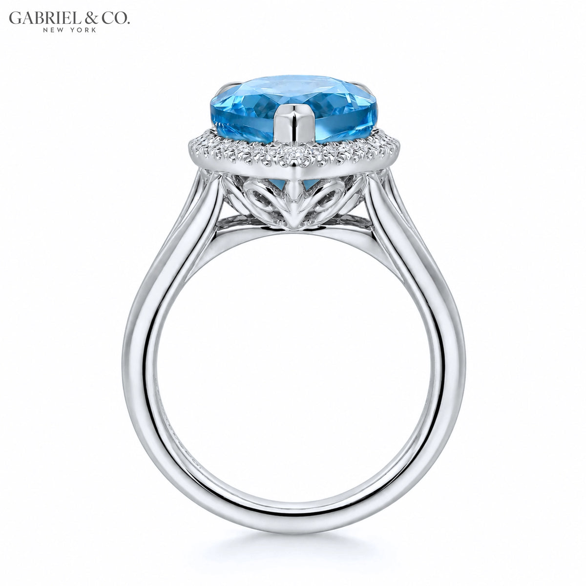 14kt Genuine Blue Topaz & Diamond Halo Ring