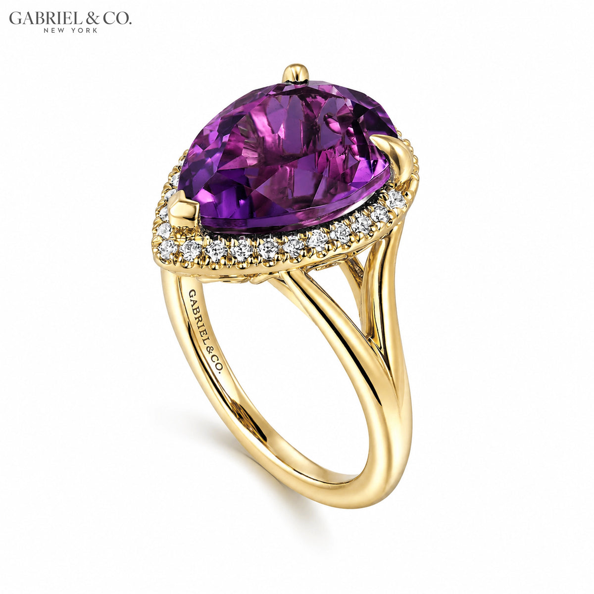 14kt Genuine Amethyst & Diamond Halo Ring