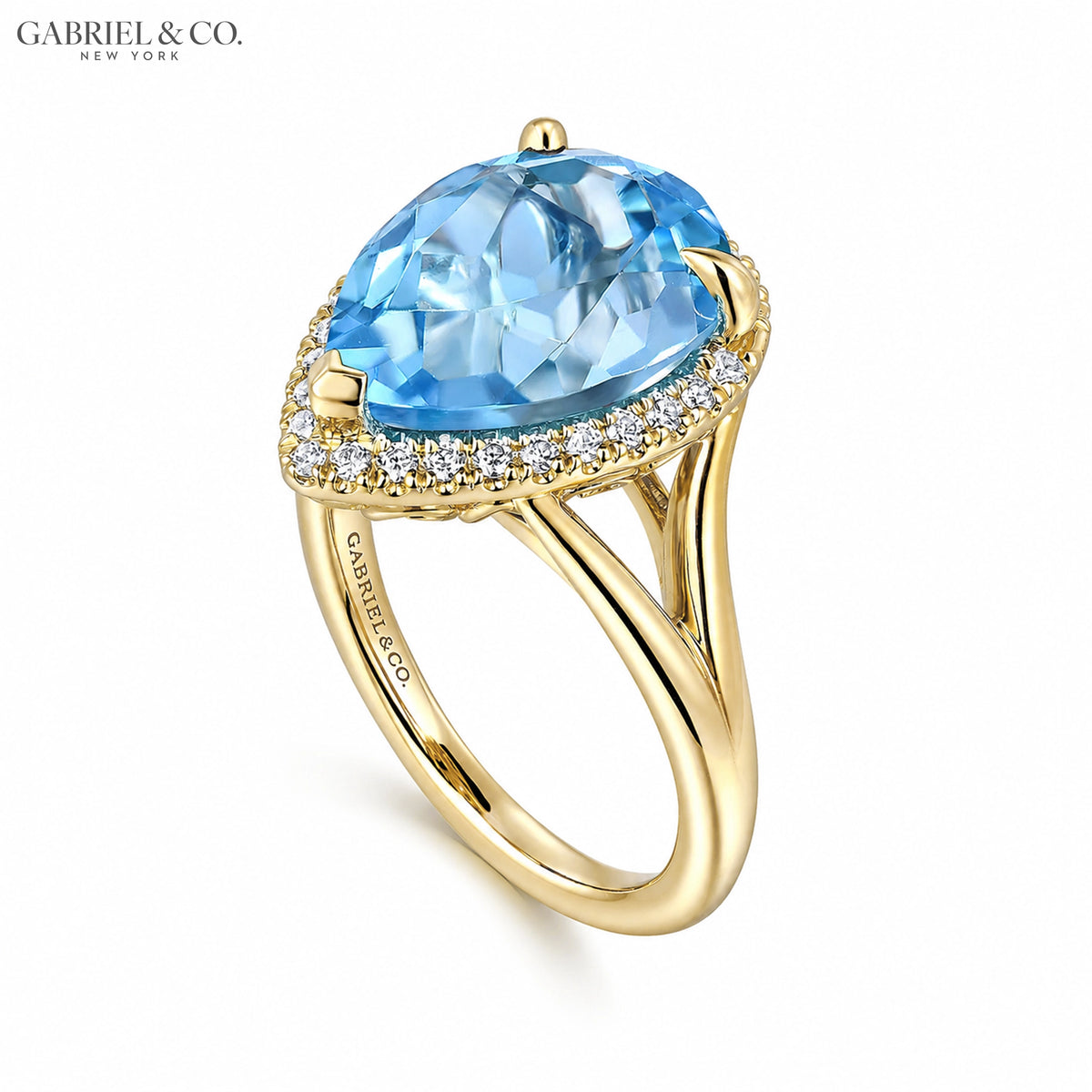 14kt Genuine Blue Topaz & Diamond Halo Ring