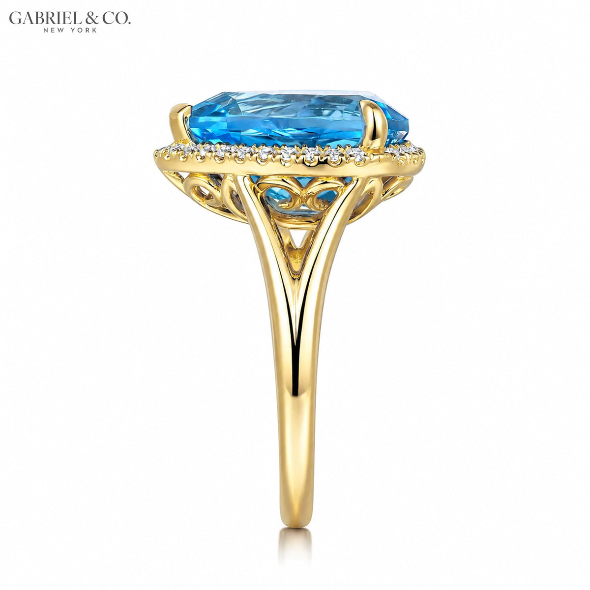 14kt Genuine Blue Topaz & Diamond Halo Ring
