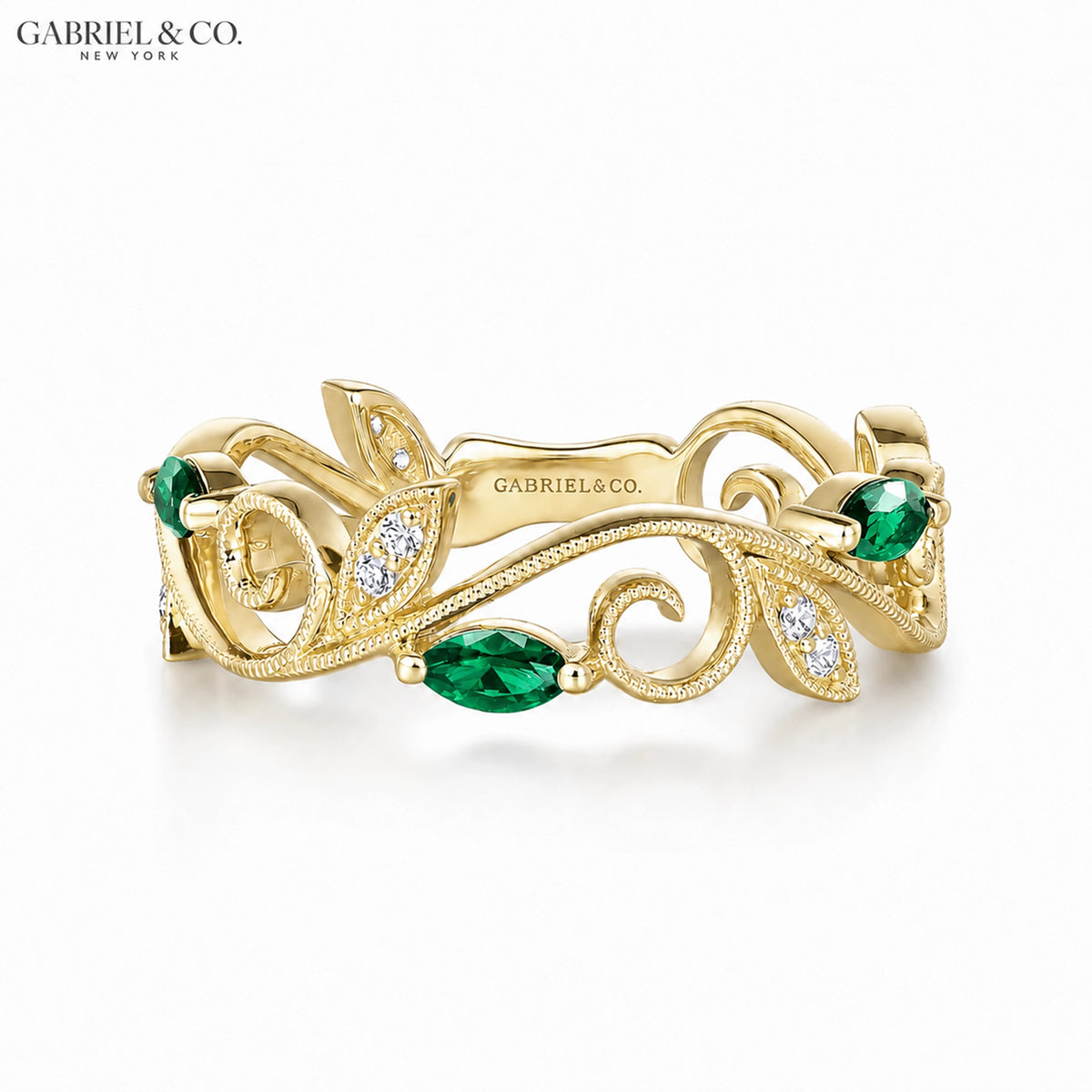 Genuine Emerald & Diamond Vintage Milgrain Ring
