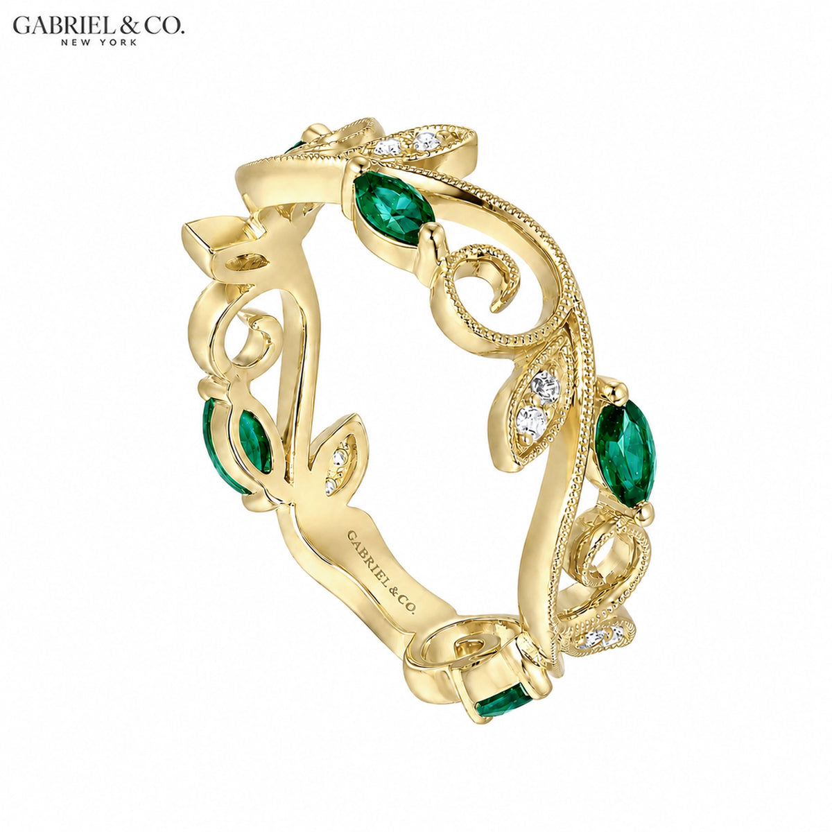 14kt Genuine Emerald & Diamond Vintage Milgrain Ring