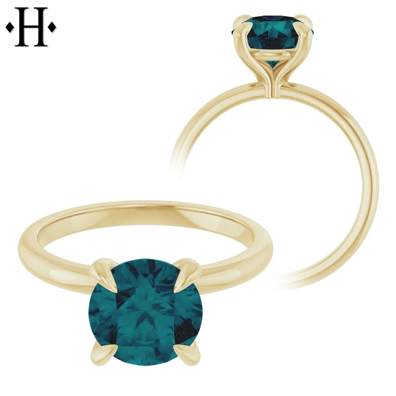 1.00ctr-2.00ctr Round Cut Teal Moissanite Ring Tailor Made