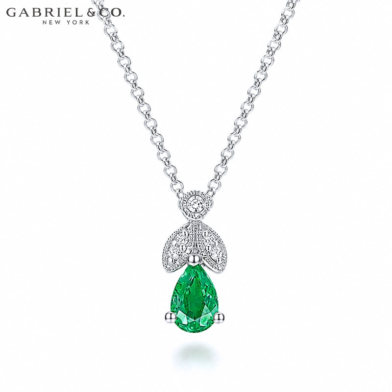 Genuine Emerald & Natural Diamond Drop Necklace