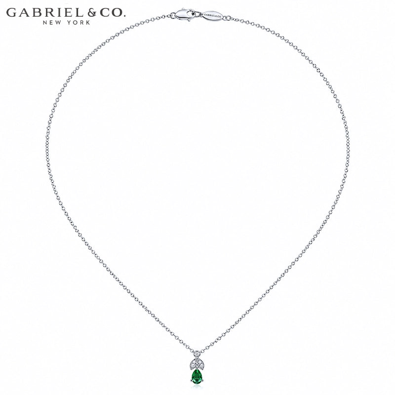 14kt Genuine Emerald & Natural Diamond Drop Necklace
