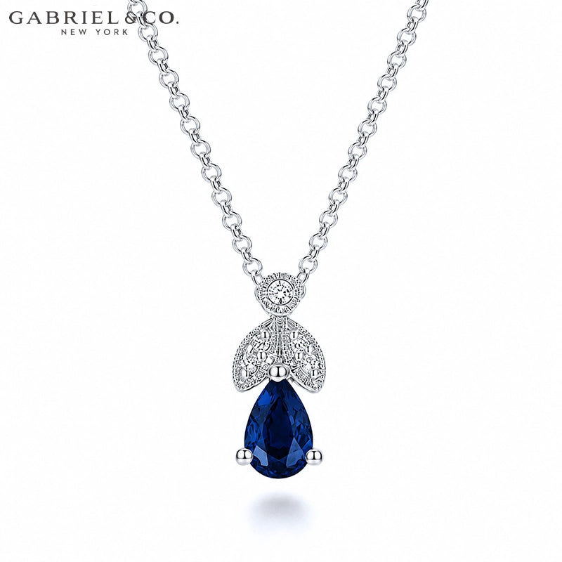 Genuine Sapphire & Natural Diamond Drop Necklace