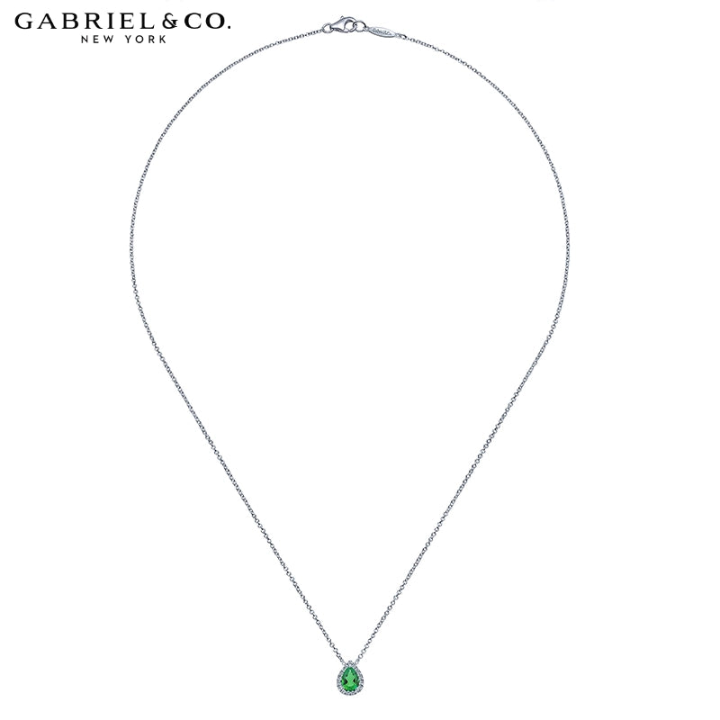 14kt Genuine Emerald & Natural Diamond Halo Necklace