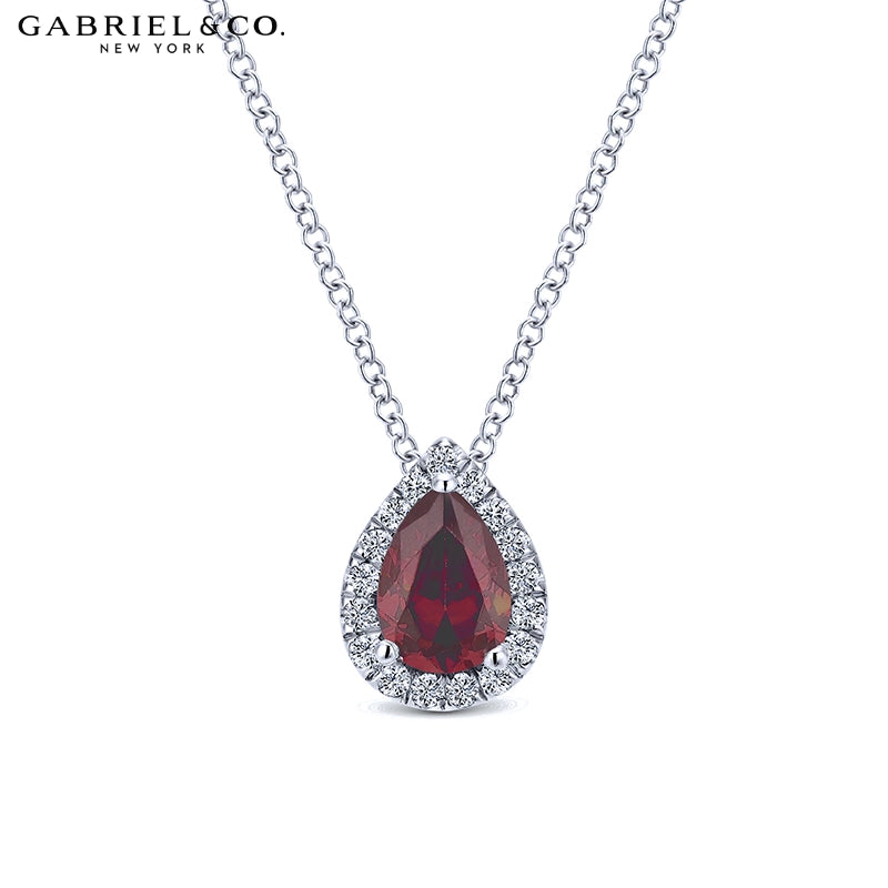 Genuine Ruby & Natural Diamond Halo Necklace
