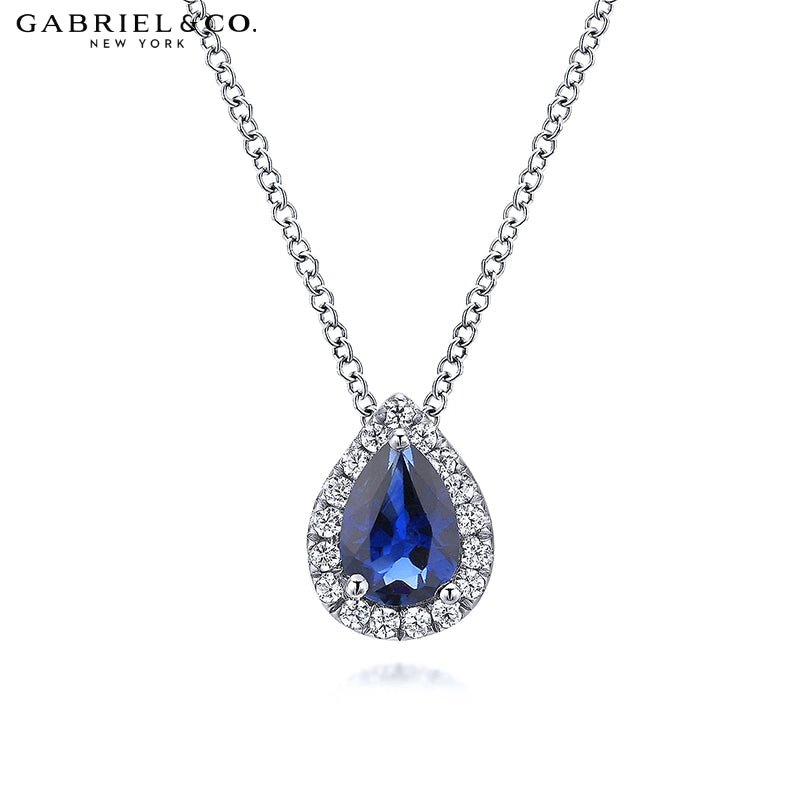 Genuine Sapphire & Natural Diamond Halo Necklace