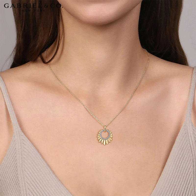 Natural Diamond Cut Gold Fluted Necklace