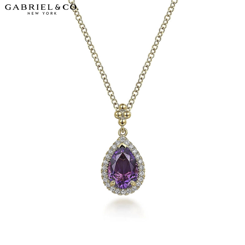 Genuine Amethyst & Natural Diamond Halo Necklace