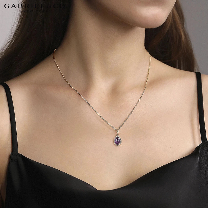Genuine Amethyst & Natural Diamond Halo Necklace