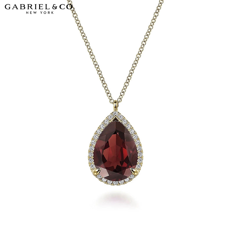 Genuine Garnet & Diamond Halo Necklace