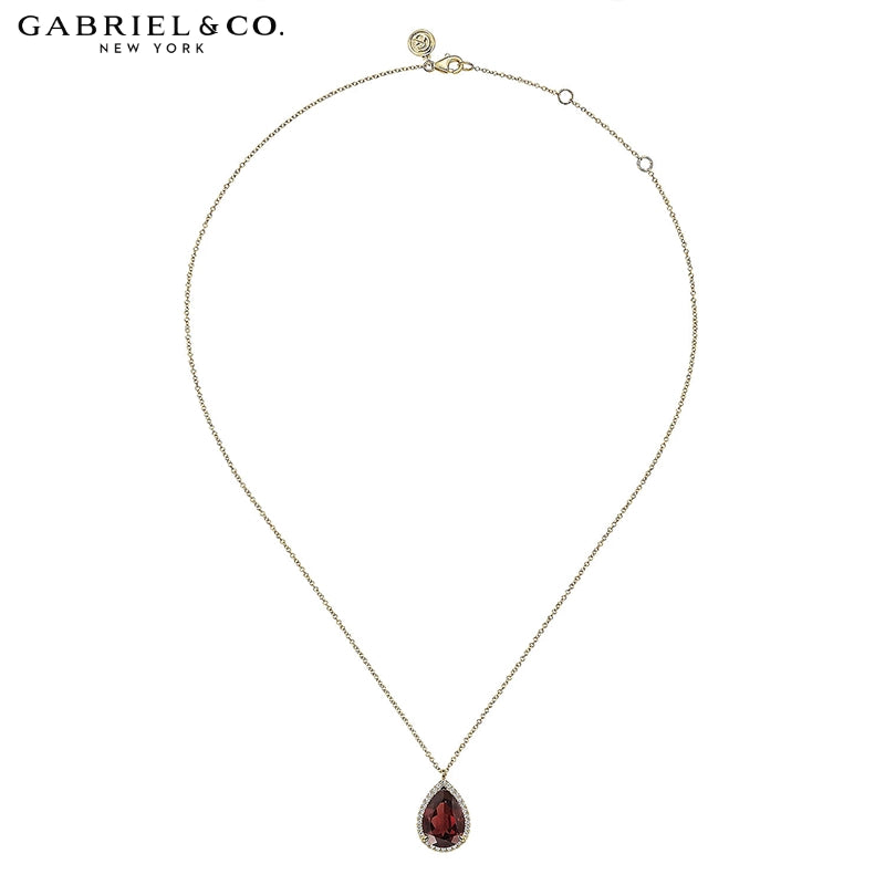 14kt Genuine Garnet & Diamond Halo Necklace