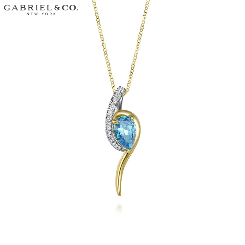 14kt Genuine Swiss Blue Topaz & Diamond Bypass Necklace