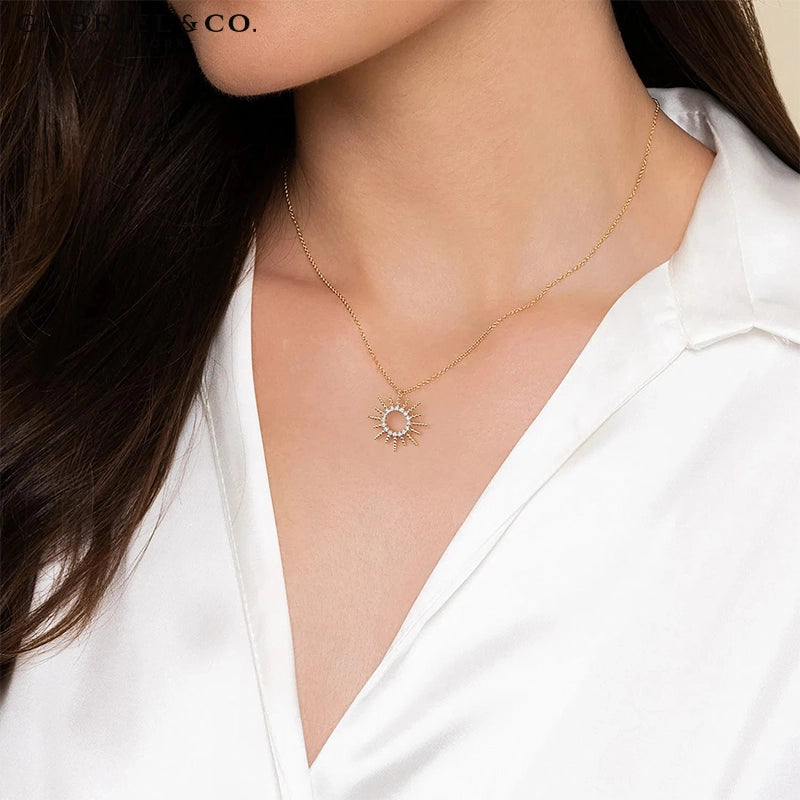 14kt Natural Diamond Sunburst Necklace