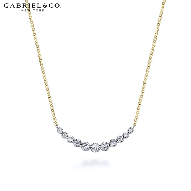 14kt Natural Diamond Curved Bar Necklace