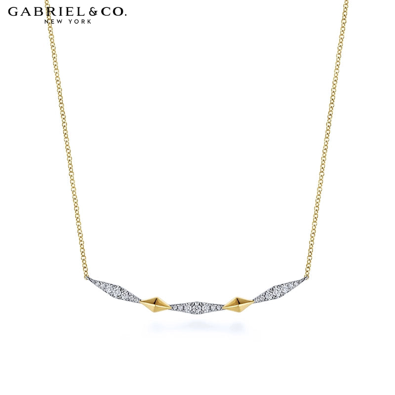 14kt Natural Diamond Curved Bar Necklace