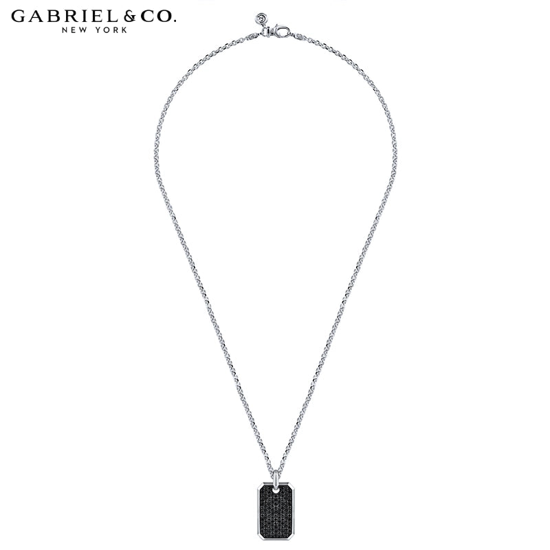 Sterling Silver Genuine Black Spinel Dog Tag Necklace