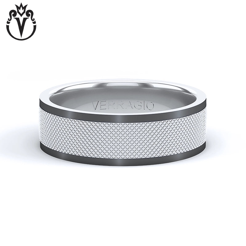 Black Rhodium & Gold Clous de Paris Wedding Ring 7mm