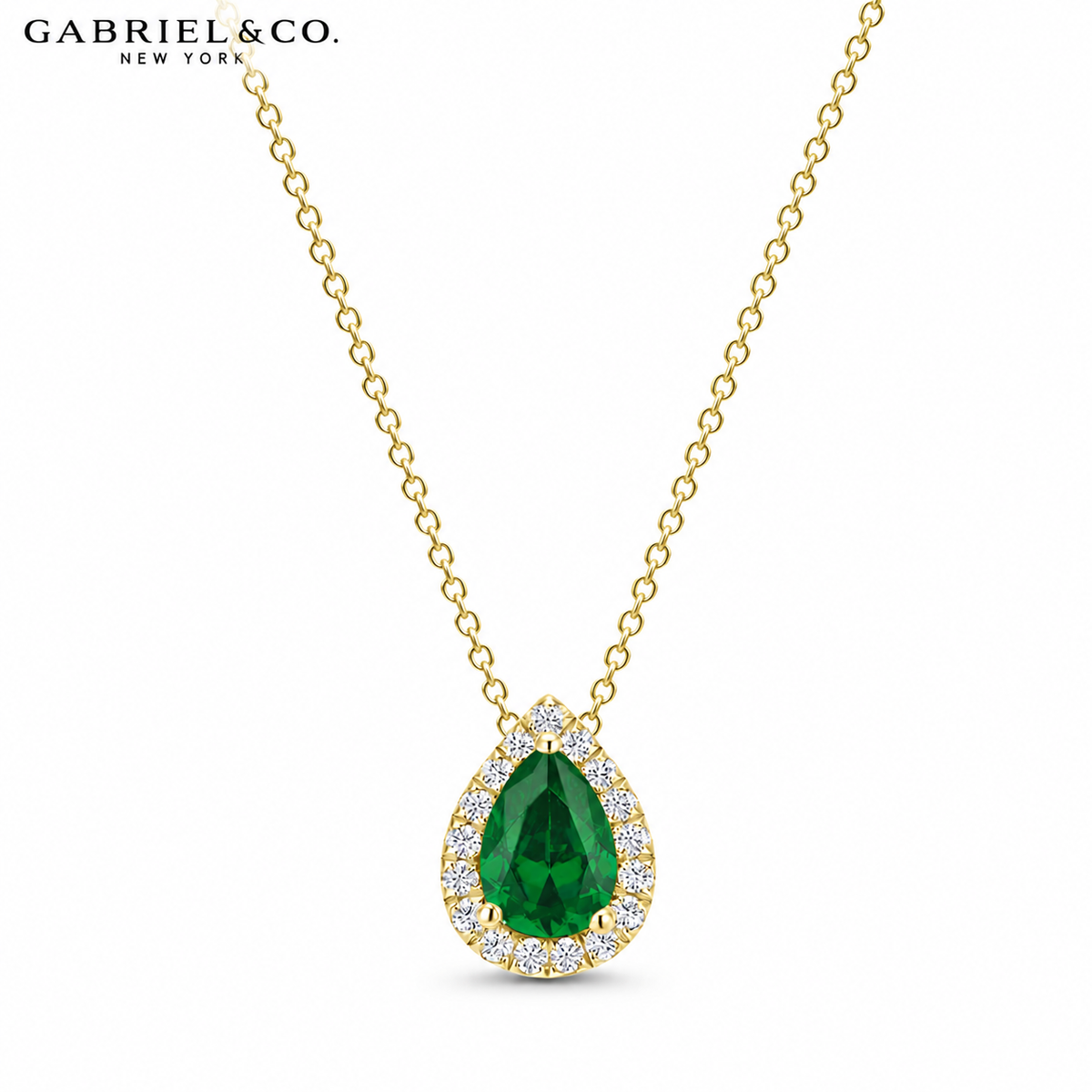 14kt Genuine Emerald & Natural Diamond Halo Necklace