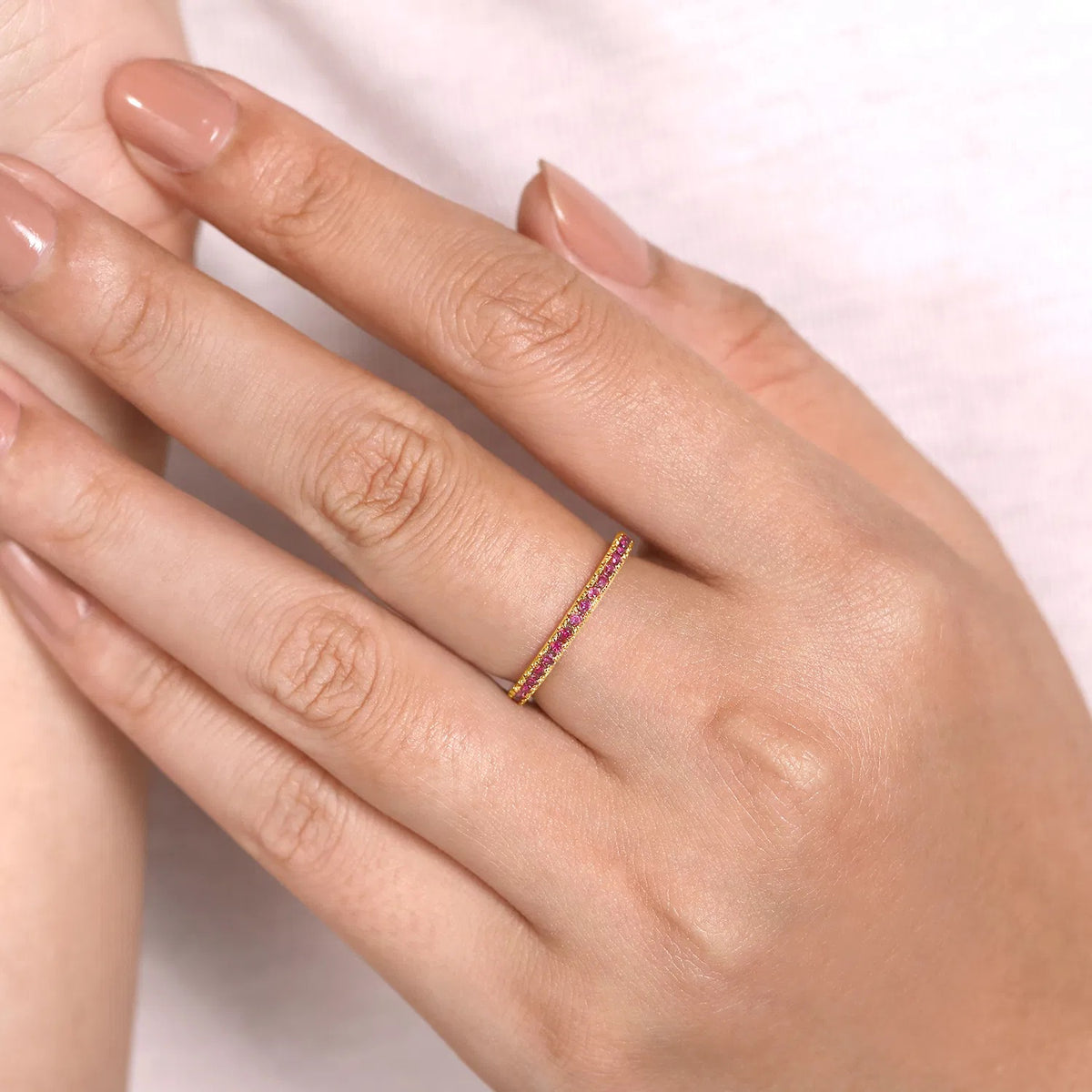 Genuine Ruby French U-Pavé Stackable Ring